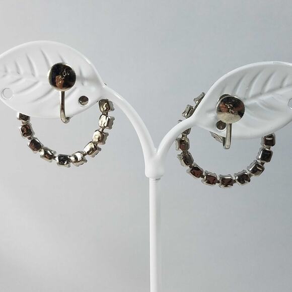 Vintage Coro Rhinestone Earrings Silver Tone Screw Back Wedding Bridal 1950s - Picture 3 of 10
